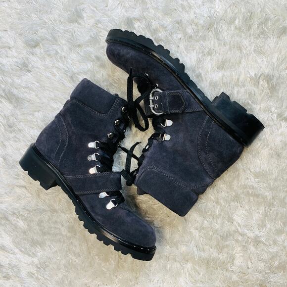 Marc Fisher Gray Noble Suede Combat Moto Boot Lug Sole Sz 9 - Picture 2 of 7